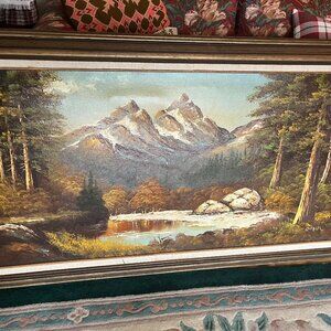 Vintage Antique Large Oil Painting Signed "DOHR" Classic Mountain Landscape